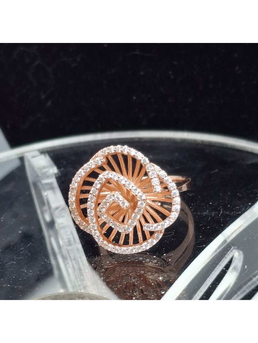Rose Gold Over Sterling Silver Ring With CZ's Sz 8